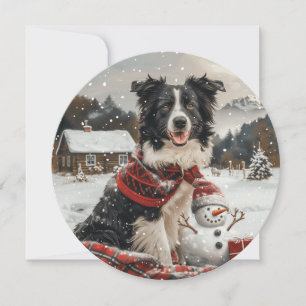 Christmas Border Collie Dog Snowman Holiday Card