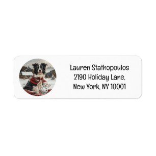 Christmas Border Collie Dog Snowman Label
