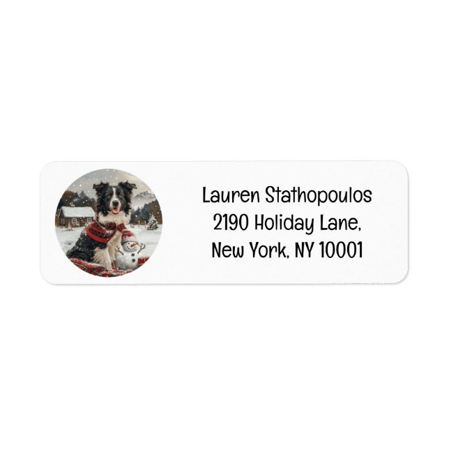 Christmas Border Collie Dog Snowman Label (Front)