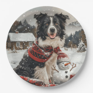 Christmas Border Collie Dog Snowman Paper Plates