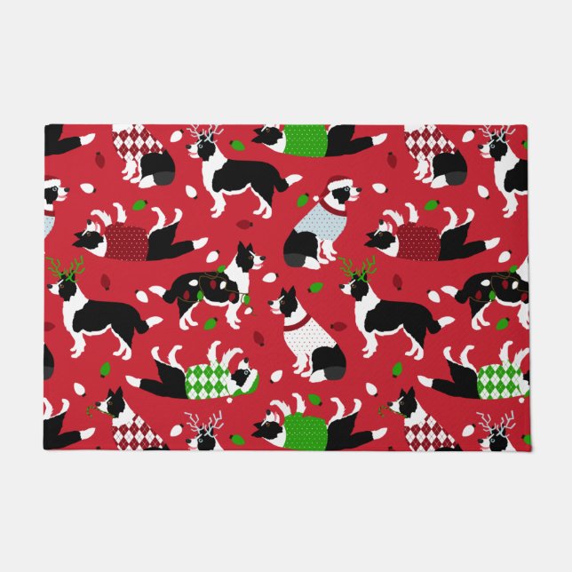 Christmas Border Collie Doormat (Front)