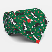 Christmas Border Collie green Neck Tie