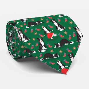 Christmas Border Collie green Neck Tie