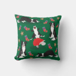 Christmas Border Collie green Throw Pillow