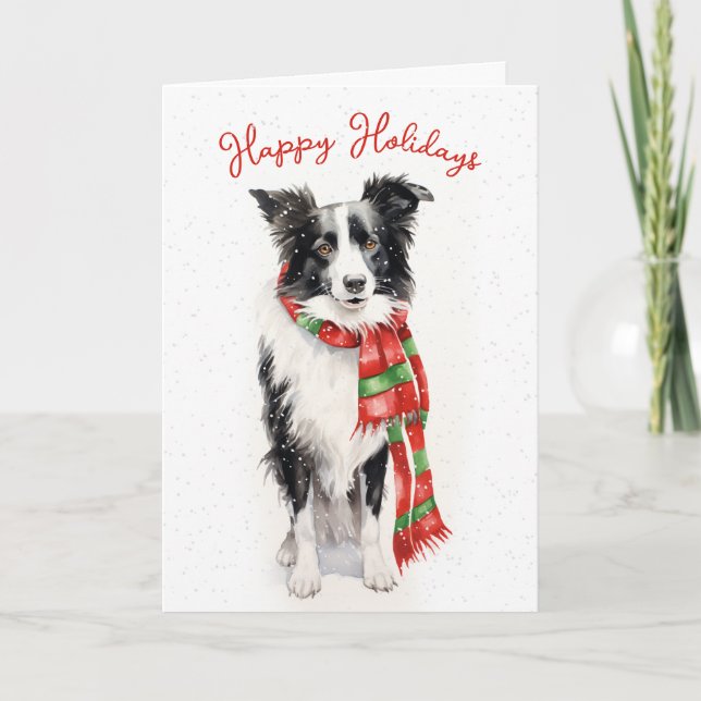 Christmas Border Collie In Snowflakes Holiday Card (Front)