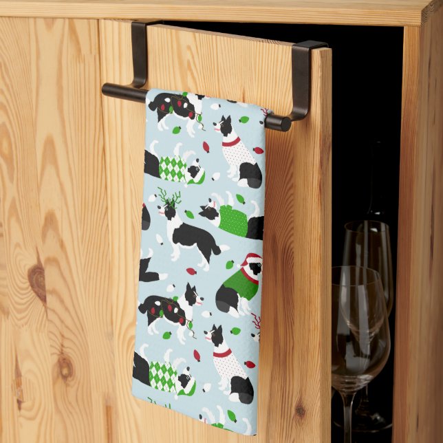 Christmas Border Collie Kitchen Towel (Thirds Fold)