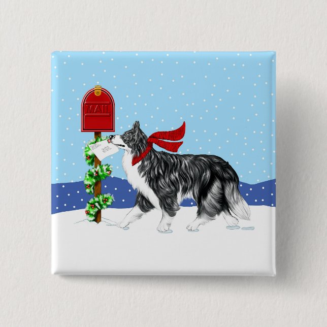 Christmas Border Collie Mail Button (Front)