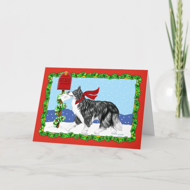 Christmas Border Collie Mail Holiday Card (Front)