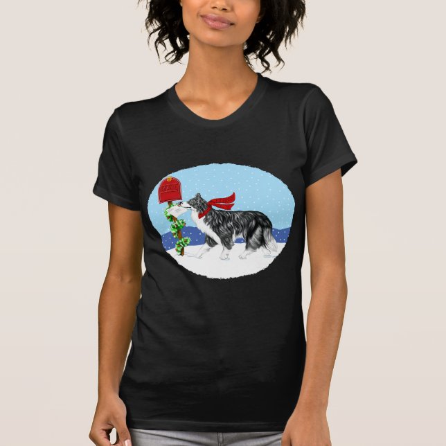 Christmas Border Collie Mail T-Shirt (Front)