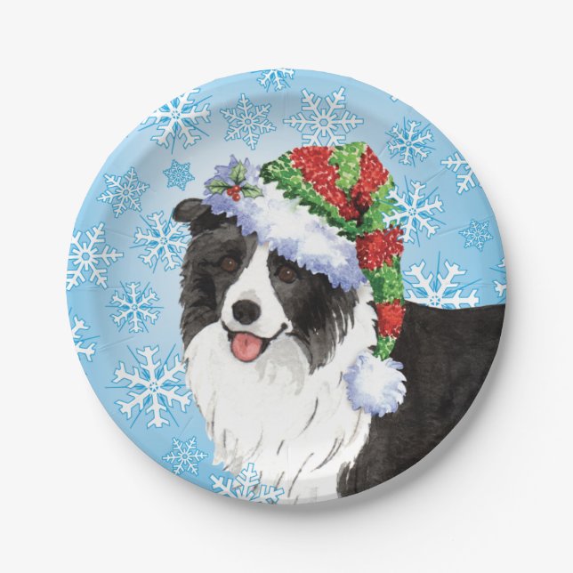 Christmas Border Collie Paper Plates (Front)