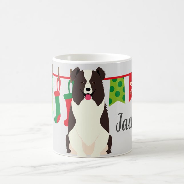 Christmas Border Collie Personalized Coffee Mug (Center)