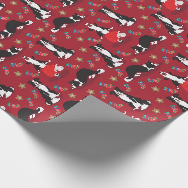 Christmas Border Collie red Wrapping Paper (Corner)