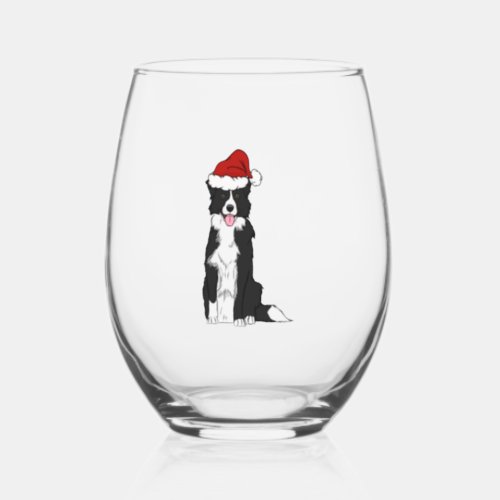 Christmas Border Collie   Stemless Wine Glass