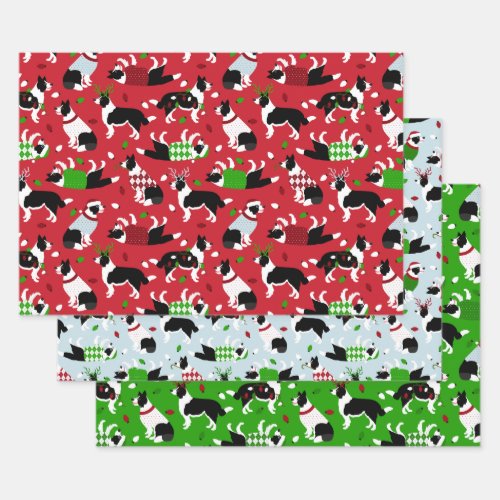 Christmas Border Collie Throw Pillow Wrapping Paper Sheets