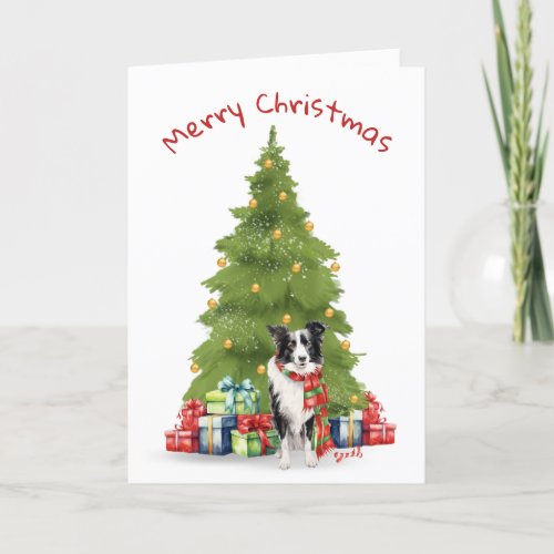 Christmas Border Collie With Gifts Holiday Card