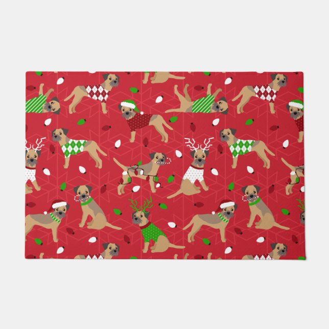 Christmas Border Terrier Doormat (Front)