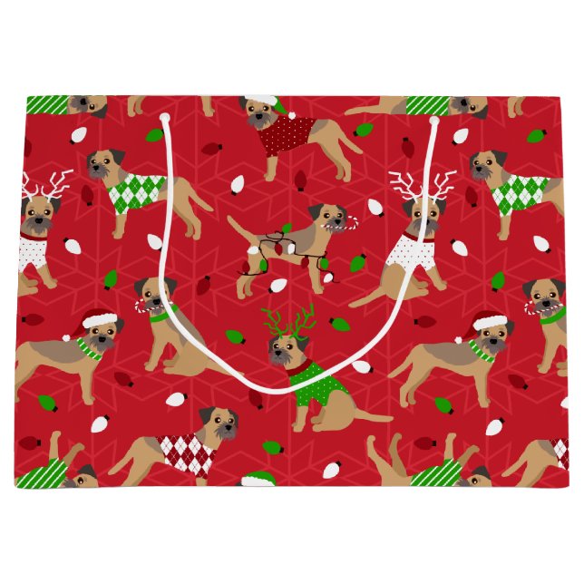 Christmas Border Terrier Large Gift Bag (Front)