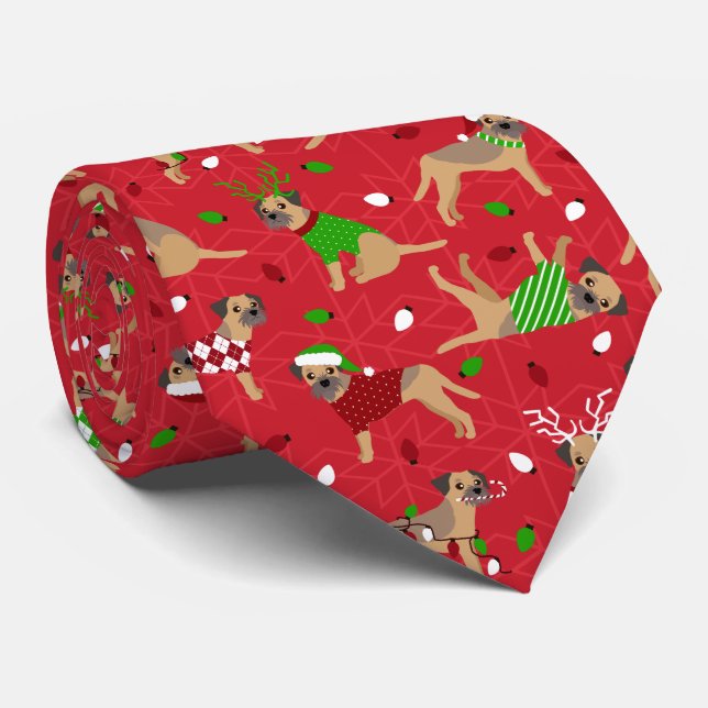 Christmas Border Terrier Neck Tie (Rolled)
