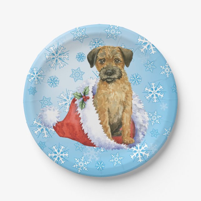 Christmas Border Terrier Paper Plates (Front)