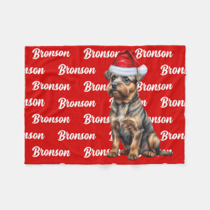 Christmas Border Terrier with Dog's Name Fleece Blanket