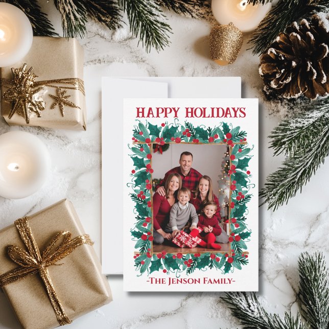 Christmas Border Wreath Photo Christmas Card (Creator Uploaded)