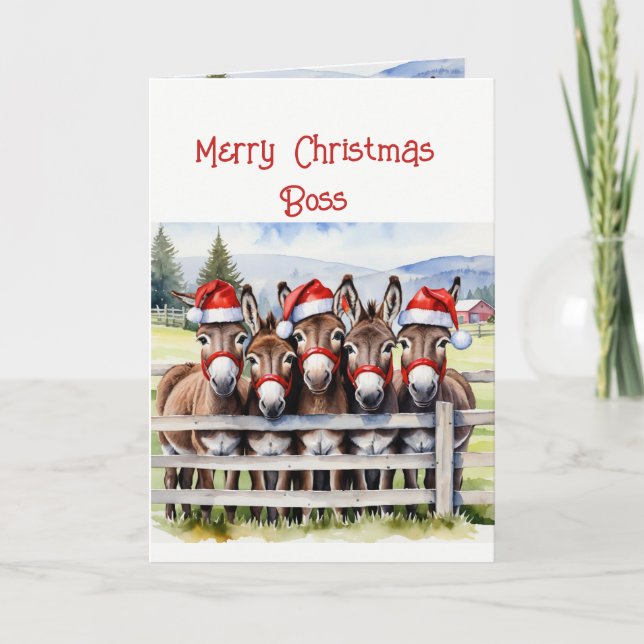 Christmas Boss From All of Us Animal Donkey Humor Holiday Card (Front)