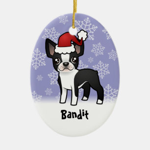 Christmas Boston Terrier (add your pets name) Ceramic Ornament