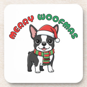 Christmas Boston Terrier Coaster: Merry Woofmas Beverage Coaster
