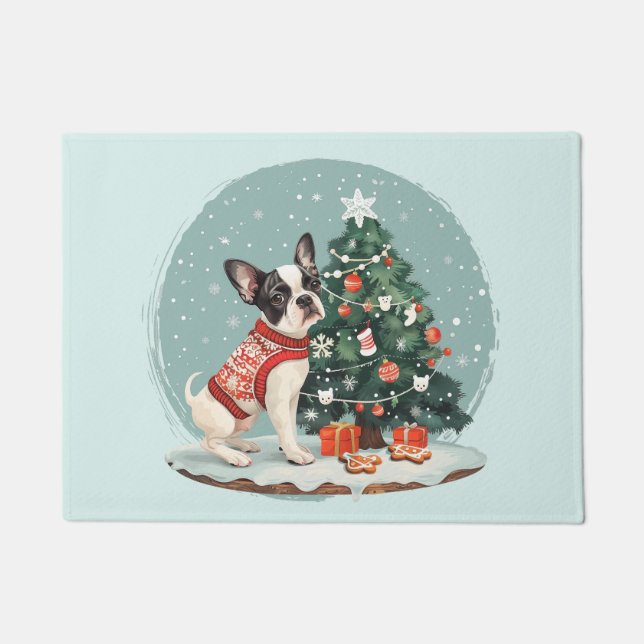 Christmas Boston Terrier Dog Doormat (Front)
