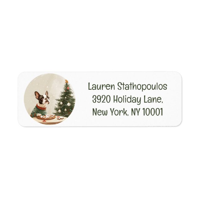 Christmas Boston Terrier Dog Label (Front)