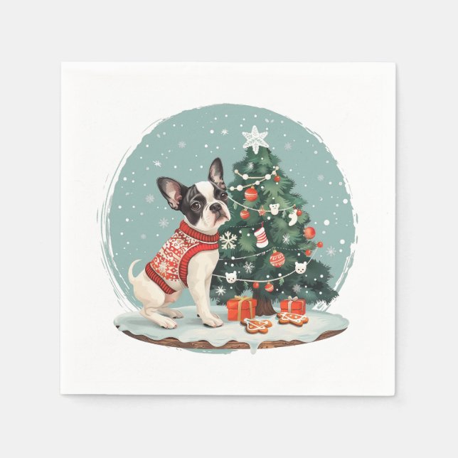 Christmas Boston Terrier Dog Napkins (Front)