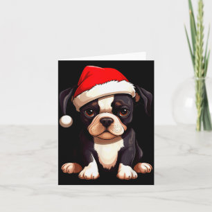 Christmas Boston Terrier Dog Santa Hat Funny Xmas Card
