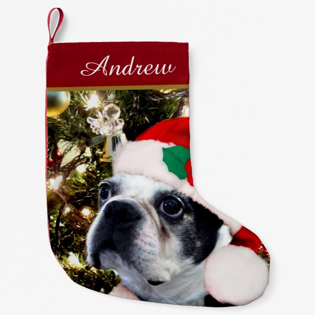 Christmas Boston Terrier dog Small Christmas Stocking (Front)