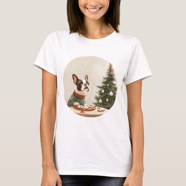 Christmas Boston Terrier Dog T-Shirt (Front)