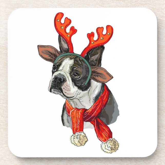 Christmas Boston terrier dog Throw Pillow Beverage Coaster (Front)
