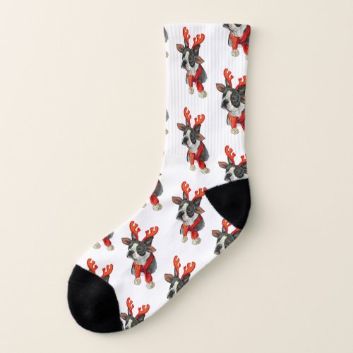 Christmas Boston terrier dog Wrapping Paper Large  Socks