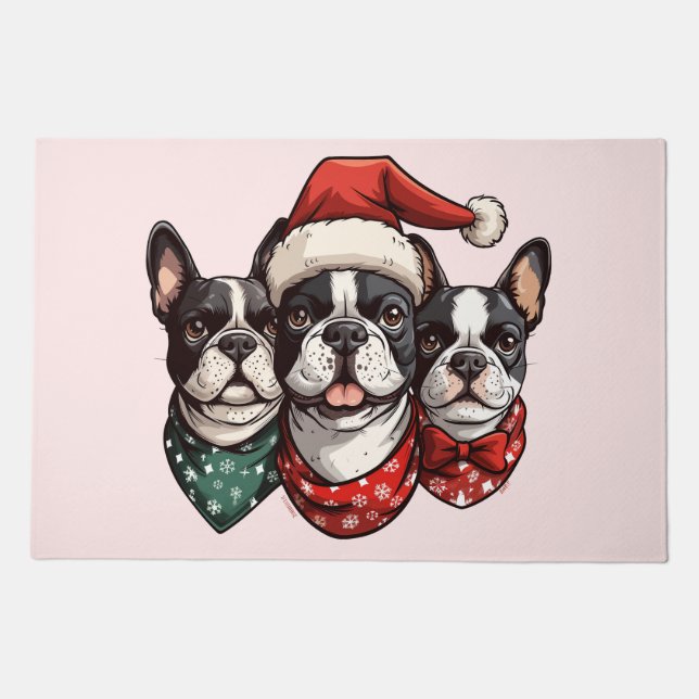 Christmas Boston Terrier Dogs Doormat (Front)
