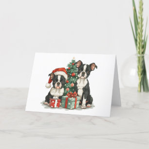 Christmas Boston Terrier Dogs Holiday Card