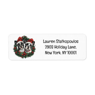 Christmas Boston Terrier Dogs Holiday Wreath Label