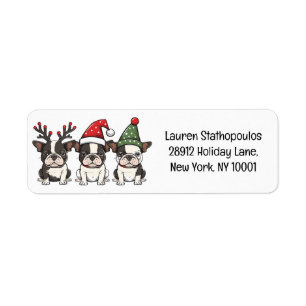 Christmas Boston Terrier Dogs Label