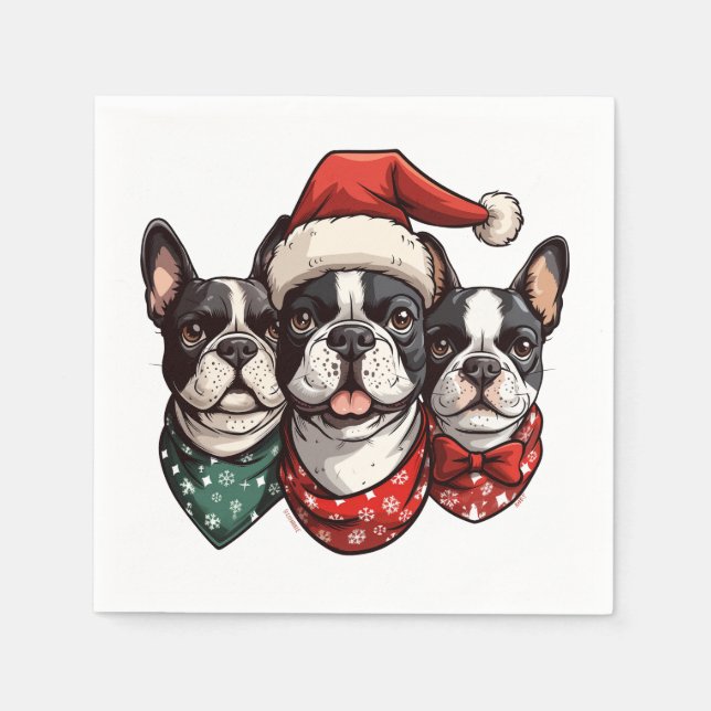 Christmas Boston Terrier Dogs Napkins (Front)