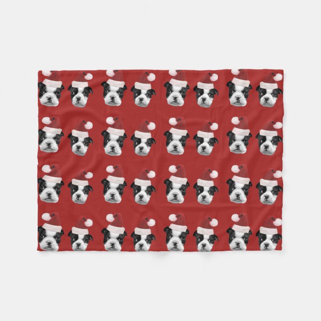 Christmas Boston Terrier fleece blanket (Front (Horizontal))