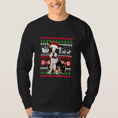 Christmas Boston Terrier In Santa Hat Xmas Ugly Sw T_Shirt