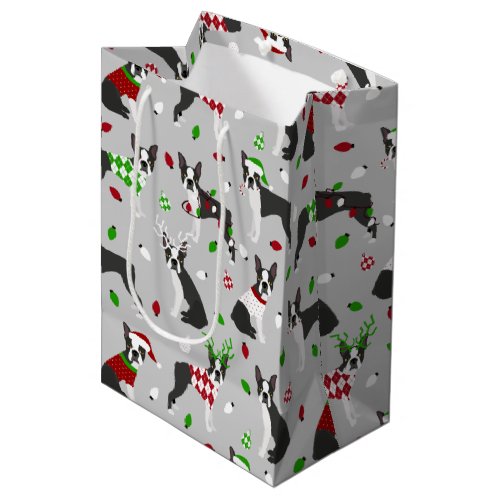 Christmas Boston Terrier Medium Gift Bag