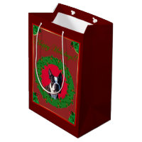 Christmas Boston Terrier medium Gift Bag