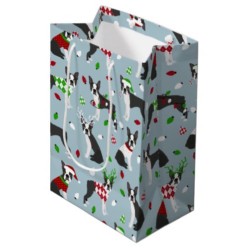 Christmas Boston Terrier Medium Gift Bag