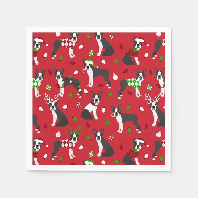 Christmas Boston Terrier Napkins (Front)