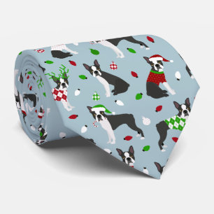 Christmas Boston Terrier Neck Tie