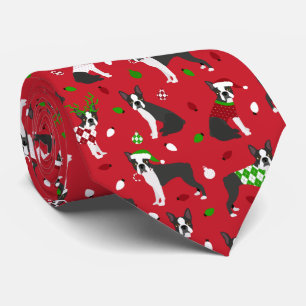 Christmas Boston Terrier Neck Tie