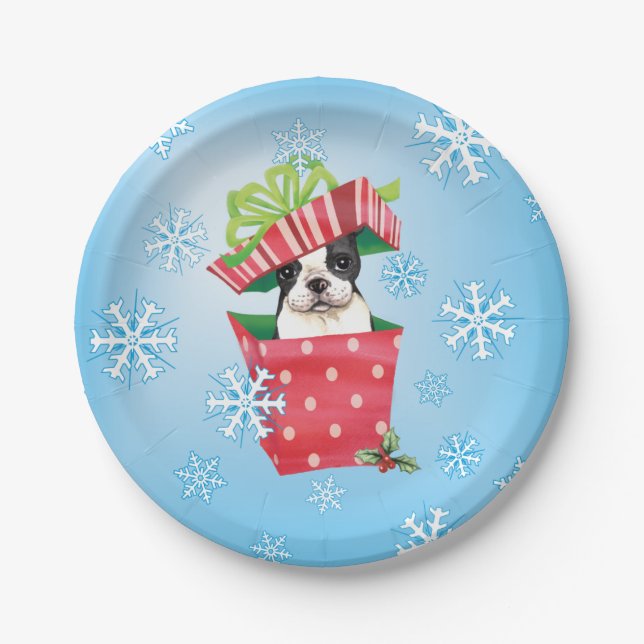Christmas Boston Terrier Paper Plates (Front)